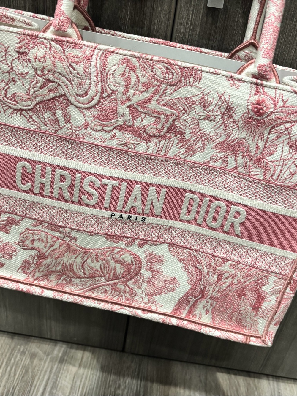 Dior Pink and White Toile Canvas Tote